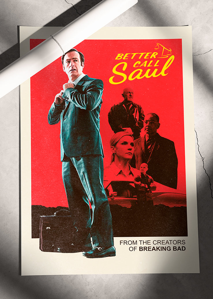 Retro poster Better Call Saul u dnevnoj sobi.