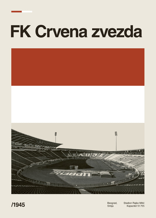 Unikatni poster za zid stadiona Crvene zvezde sa panoramskim pogledom.