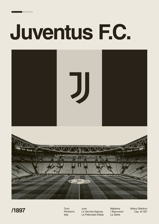 Poster Allianz Stadium sa vibrantnim bojama i detaljima ikoničnog stadiona Juventusa.