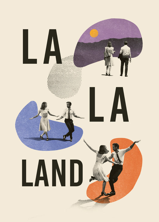 Minimalistički poster filma La La Land u modernom enterijeru.