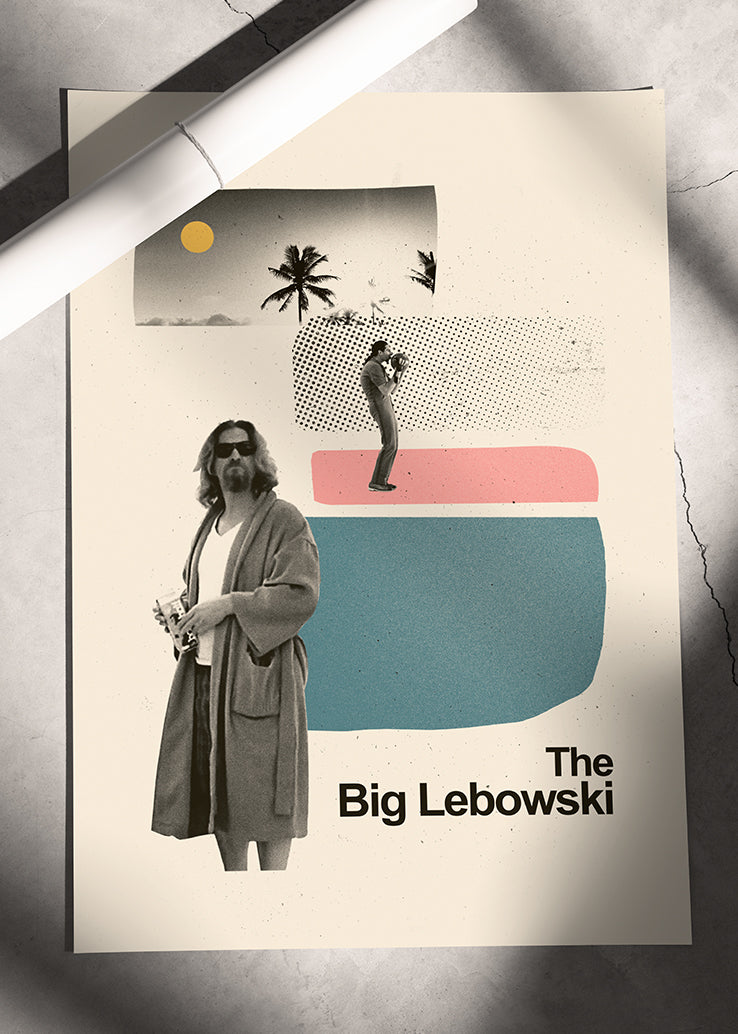 Minimalistički poster filma The Big Lebowski u modernom enterijeru.