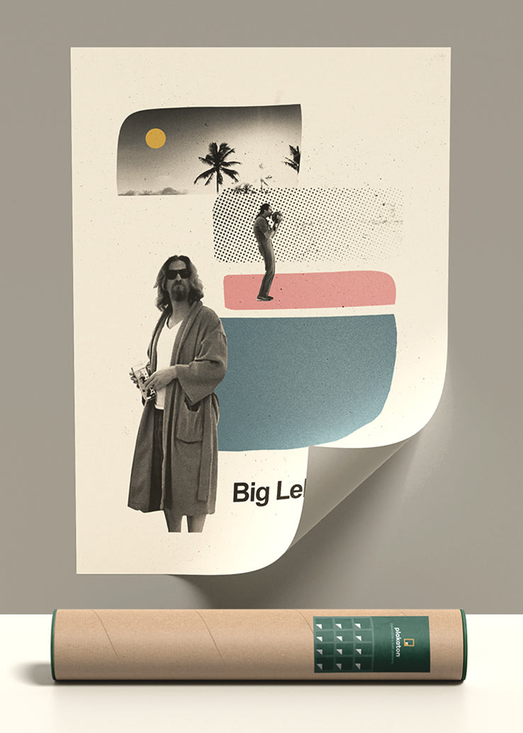 Minimalistički dizajn postera The Big Lebowski s retro elementima.