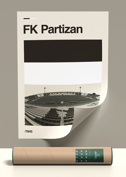 Poster stadiona Partizana kao dekoracija u modernom enterijeru.